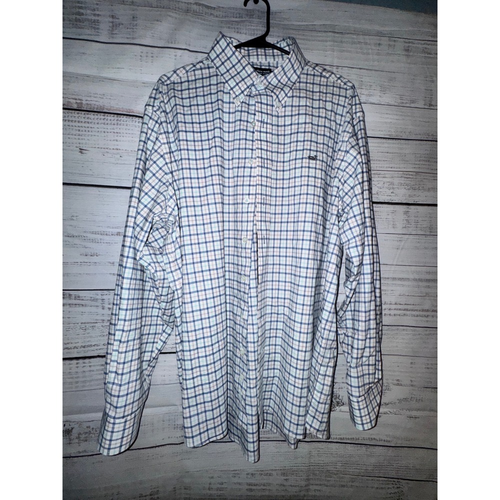 Southern Marsh Performance Shirt Mens XL Blue Plaid Button Down Long Sleeve Logo